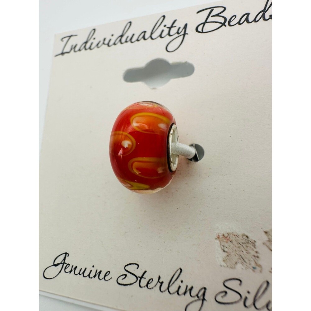 Sterling Silver orange art glass charm